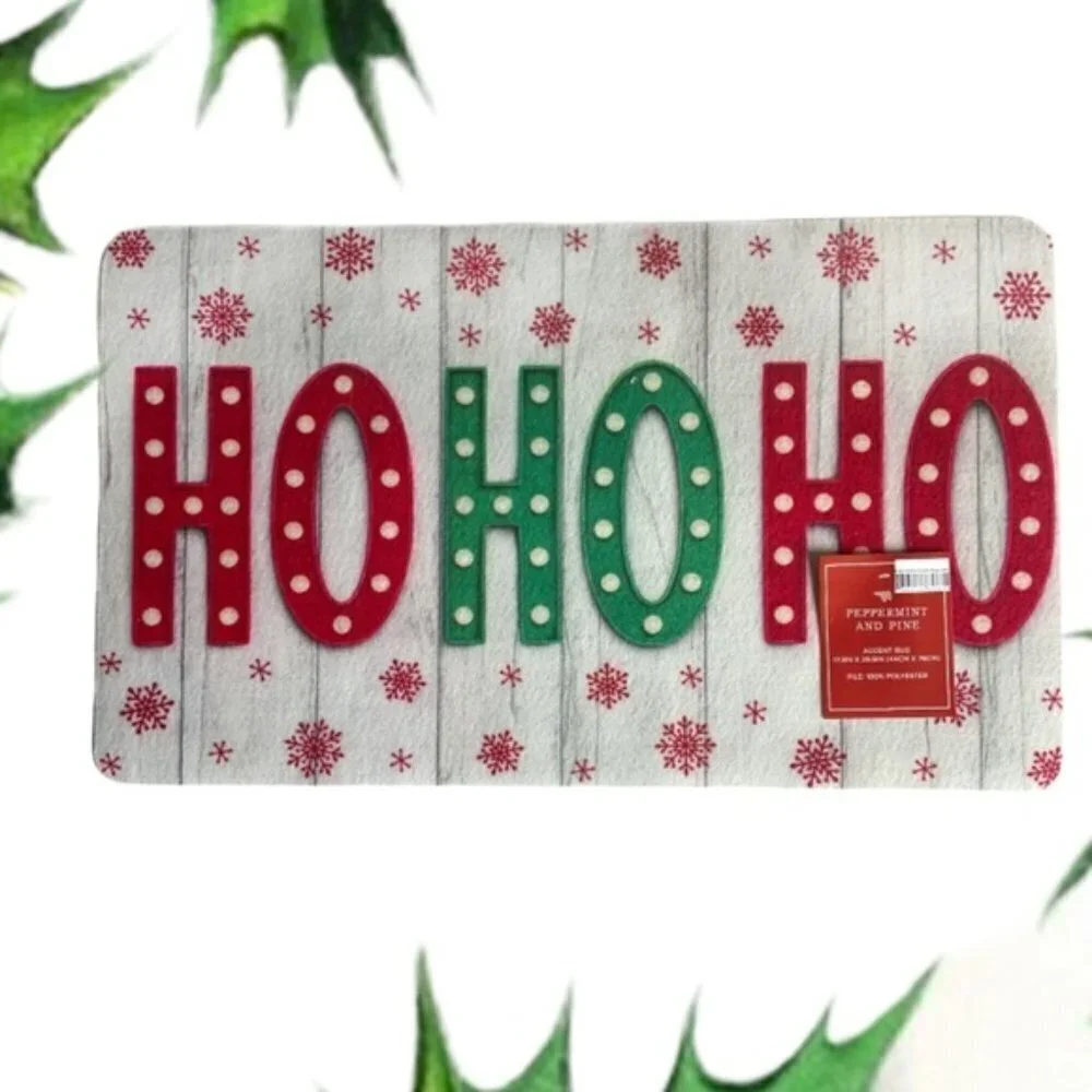 Peppermint & Pine Christmas Rug Door Mat Accent Non Skid  HO HO HO 17.3 X 29.9